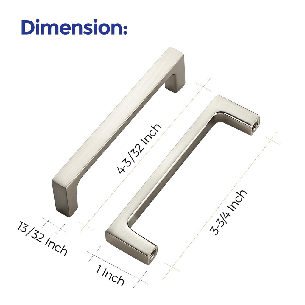 Brushed Nickel Cabinet Handles Square Pulls, 3-3/4 Inch, 10 Pack