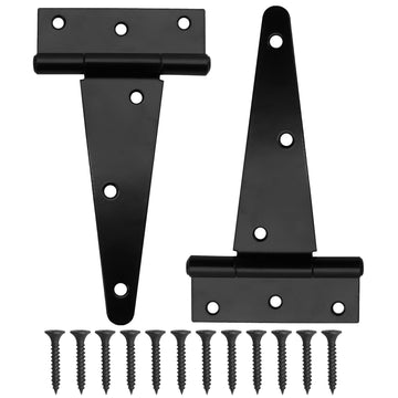 2 Pack 6 Inch T-Strap Shed Door Hinges Heavy Duty, Black Thickened Tee Gate Hinges for Barn Door, Shed or Wooden
