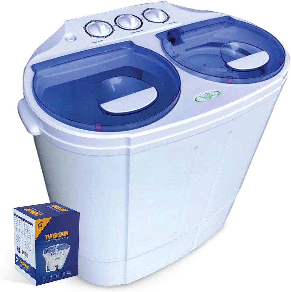 Garatic Portable Compact Mini Twin Tub Washing Machine w/Wash and Spin Cycle, Built-in Gravity Drain, 13lbs Capacity
