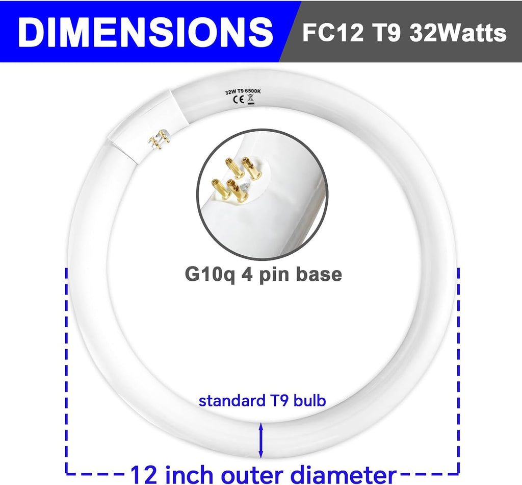 40 Watt and FC12T9 32W Set 6500K, 16 inch T9 40W Circline Light Bulbs, 12 inch 32W Circular Fluorescent Round