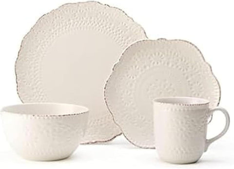 Chateau Cream 16-Piece Stoneware Dinnerware Set, Service for 4, Off White