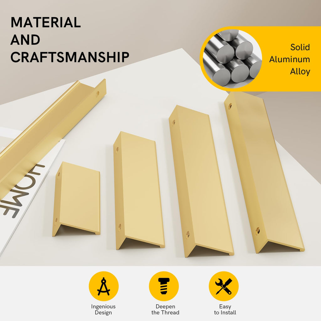 Drawer Handles Gold Cabinet Pulls 7-1/2 inch 20 Pack, Finger Pulls for Cabinet Edge Pulls, Aluminum Alloy Hardware