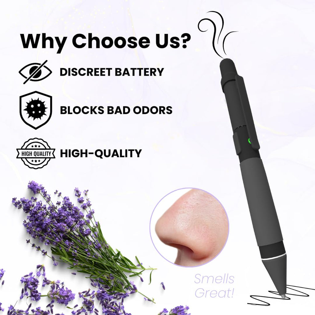 Aromatherapy Writing Pen Battery with Real Ink Tip and Hidden Diffuser Port, Soft Touch Ballpoint for Note Taking