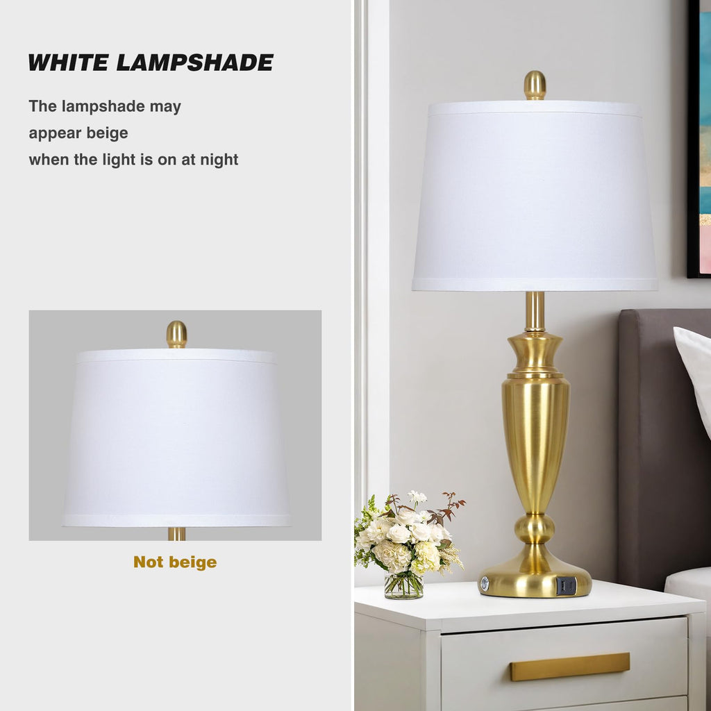 27" Gold Table Lamp Single, Touch Control Modern Bedroom Lamp with USB A+C Ports, 3-Way Metal Bedside Lamp, Elegant