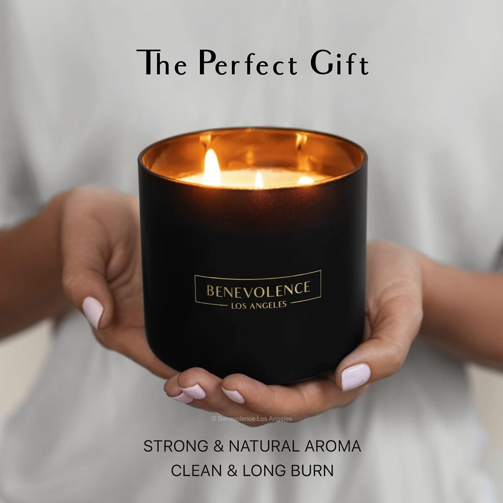 Premium Bergamot & Jasmine Large 3-Wick Scented Candle - 45-Hour Burn - Luxury Natural Soy Candle - Aromatherapy & - Set of 145