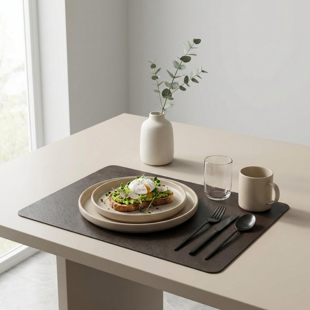 Faux Leather Placemats Set of 6, Black & Dark Brown