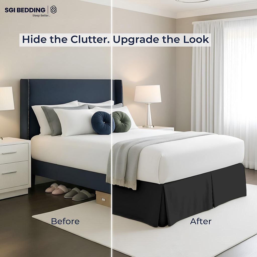 18 inch Drop Bed Skirt - Platform Style with Secure Fit, Classic Tailored Look, Elegant Pleated Style Dust