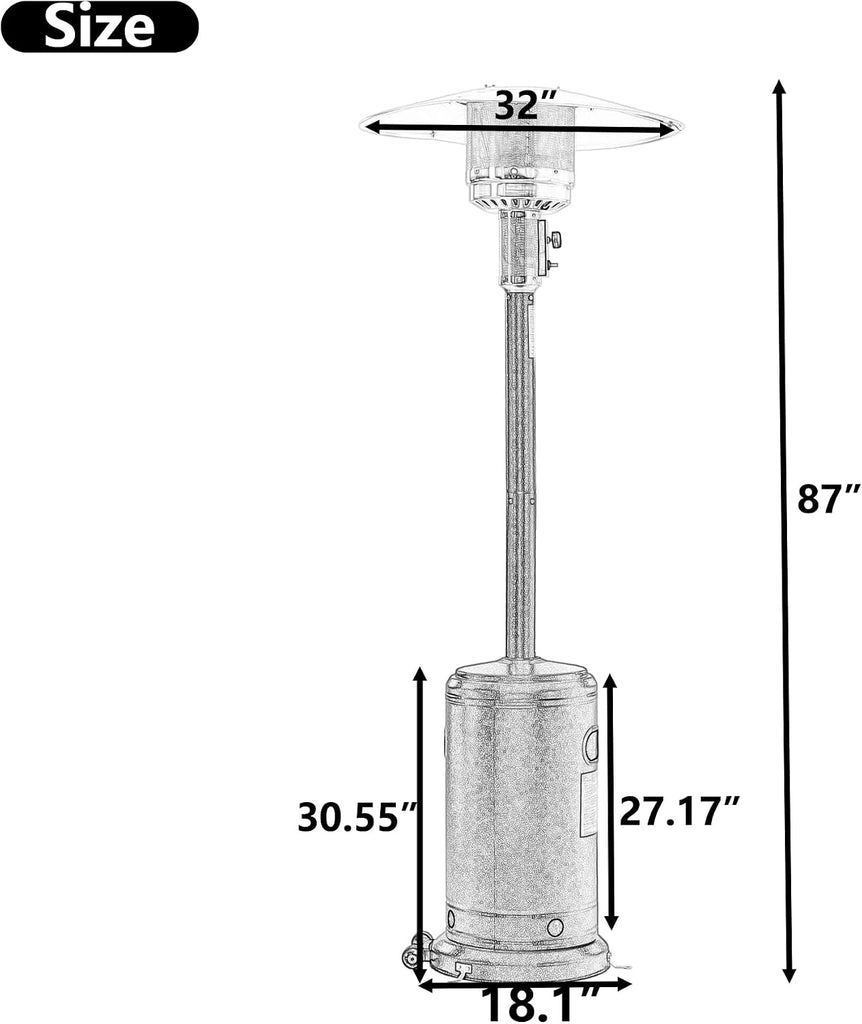 Patio Heater Standing with Moving Wheels, Outdoor 48000BTU Heater, 87" Propane Gas Heater for Commercial,Courtyard