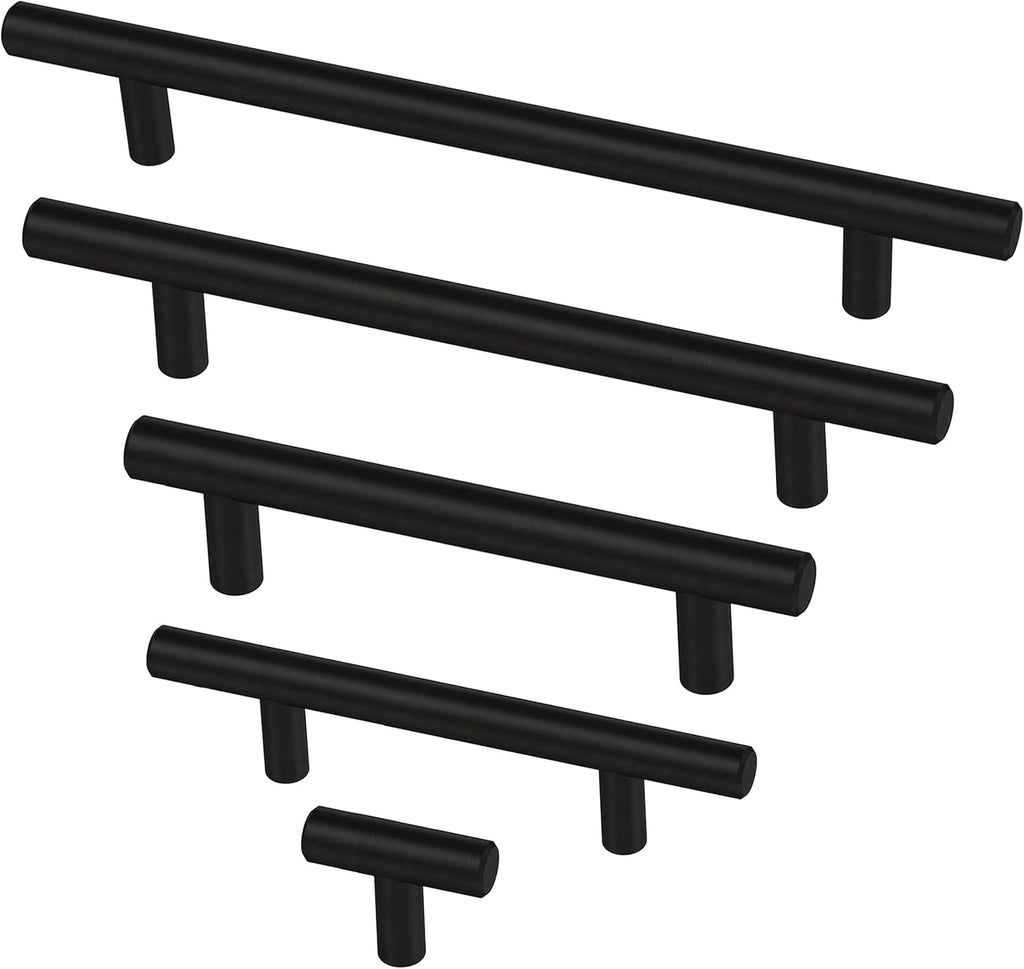 (10-Pack) - Matte Black Cabinet Handles, 5-1/16 Inch Hole Center, Modern Pulls for Drawers, Kitchen Cabinet Door