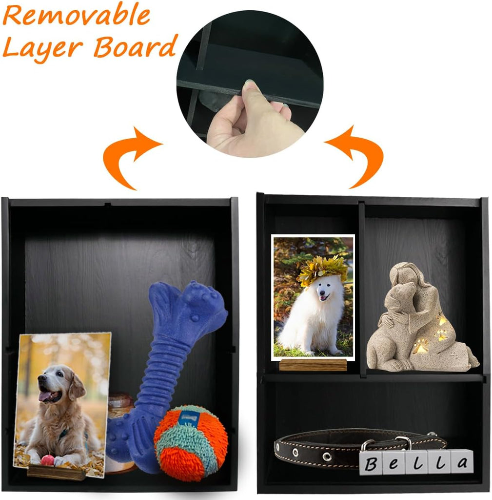 Solid Wood Pet Memorial Shadow Box Frame with Shelves