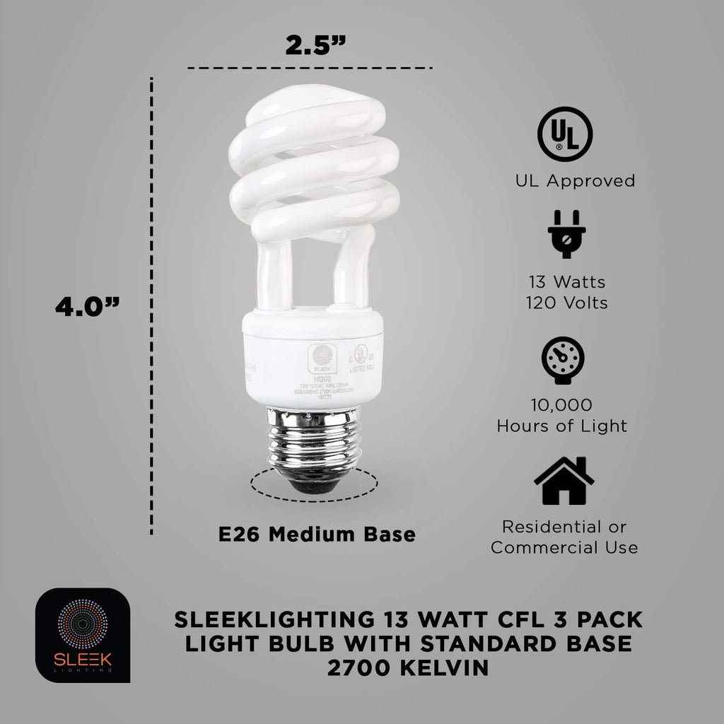E26 Standard Screw Base 13W Spiral CFL Light Bulb Warm White
