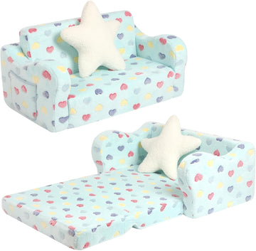 Kids Sofa Chair, Extra Wide in-1 Foldable Couch,Plush,Lake Blue