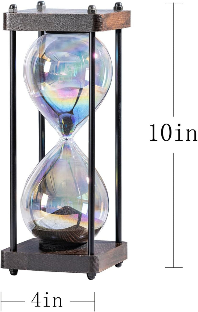 Rainbow Hourglass Timer 60 Minute, Wooden Sand Timer, Black