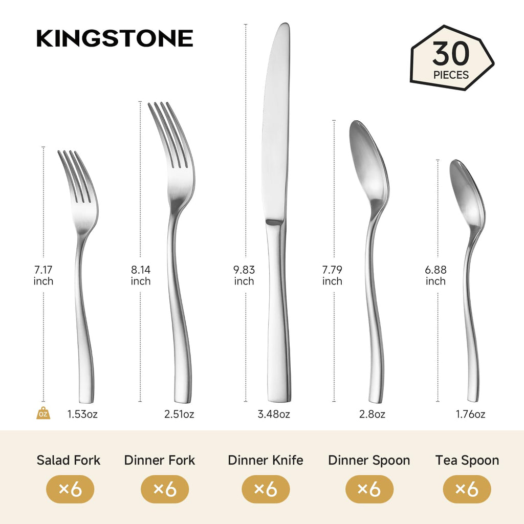 Flatware Set for 6, Matte Stainless Steel Utensil Set with Forks, Knives, Spoons, Dishwasher Safe, Rust