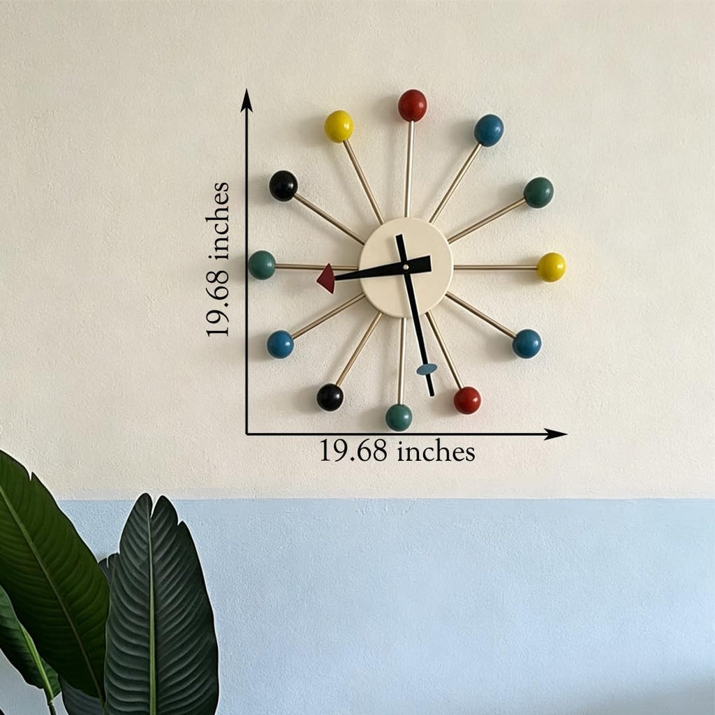 Inspired Nelson Style Mid Century Quartz Modern Wall Ball Clock Retro Multicolor Large