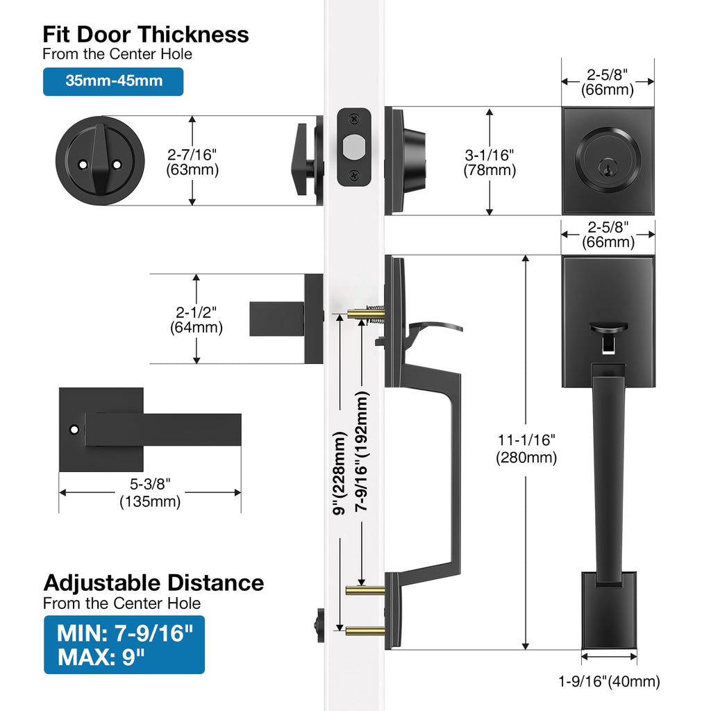 Black Front Door Lock Set for Modern Home Entryway, Apartment