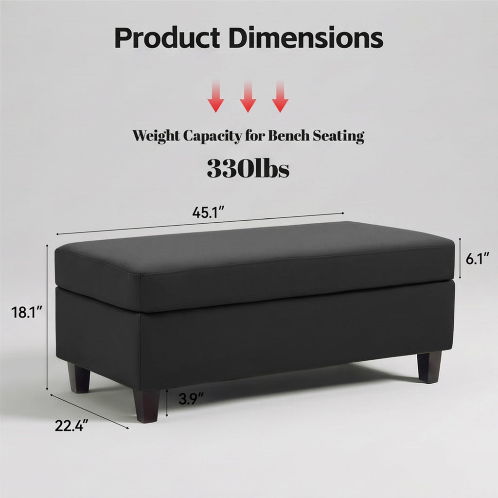 45" Ottoman Coffee Table with Storage, Reversible Wooden Tray Top, Large Storage Ottoman Bench, Leather Upholstered