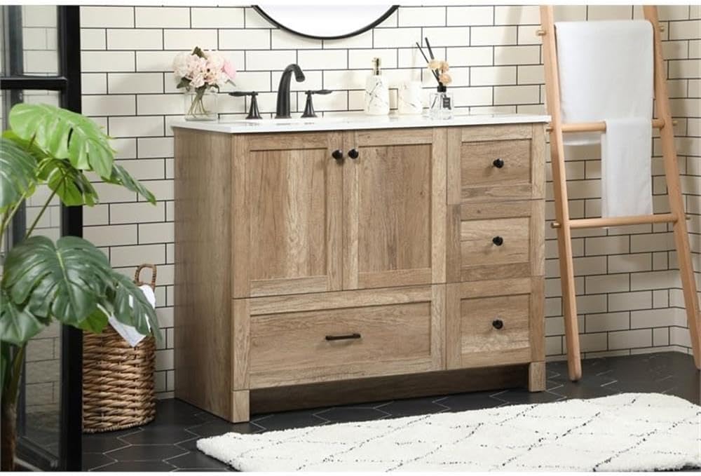 Elegant Decor Soma 42" Aluminum MDF Single Bathroom Vanity in Natural Oak