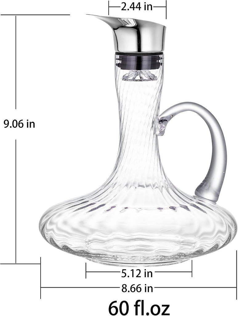 Hand Blown Wine Decanter, 60oz Large Red Wine Decanter With Aerator, Lead-free Striped Glass Carafe, Cute Wine