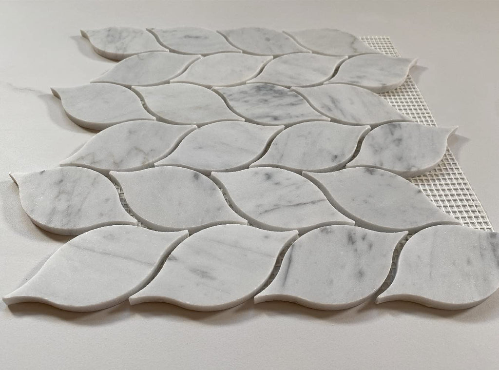 Carrara White Marble Leaf Shape Medi Mosaic Tile Honed Kitchen Bath Wall Floor Backsplash Shower (1 Sheet)