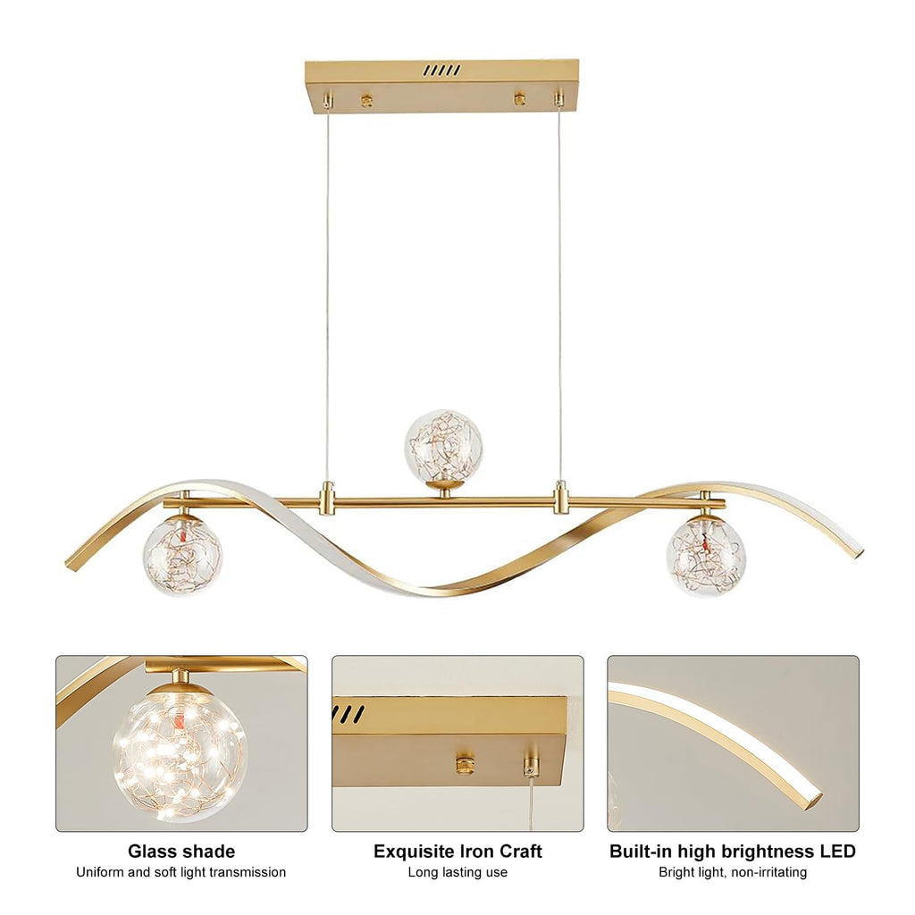 40.2" Dimmable Kitchen Island Lighting, Gold 4-Light Dining Room Light Fixture Over Table Linear LED Chandelier