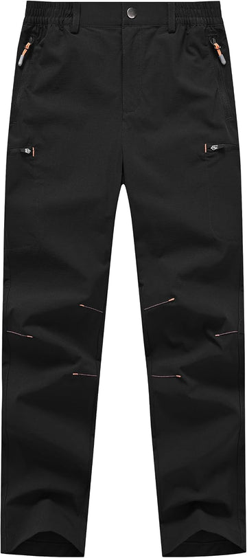 Kids Hiking Cargo Pants Quick Dry Lightweight Outdoor Scout Pants Waterproof with Zip Pockets