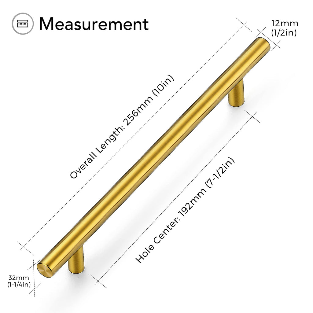 Brushed Brass Cabinet Handles, 5 Pack Drawer Pulls, 7-1/2 in