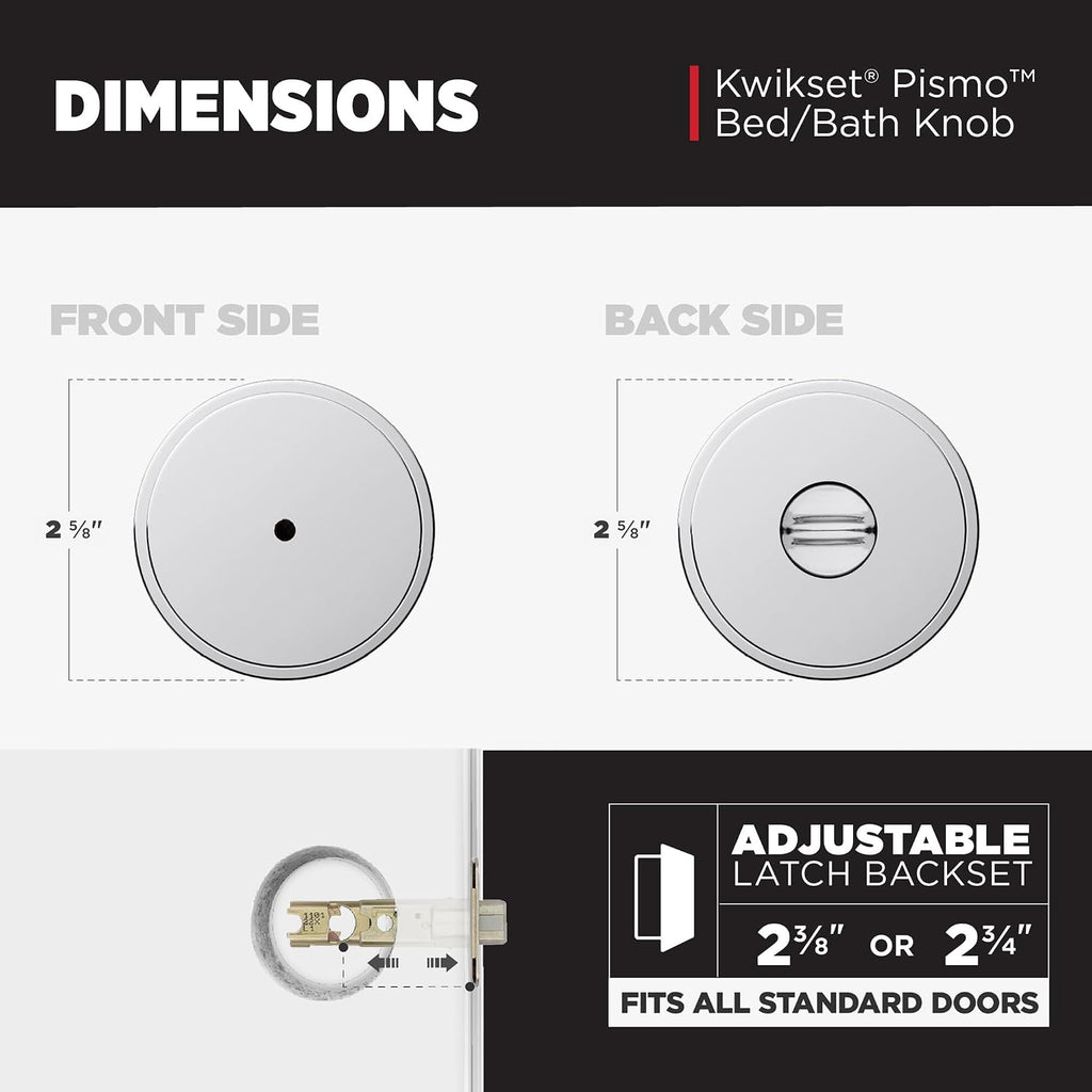Pismo Interior Privacy Door Knob with Lock, Door Handle , Polished Chrome Keyless Turn Lock Doorknob