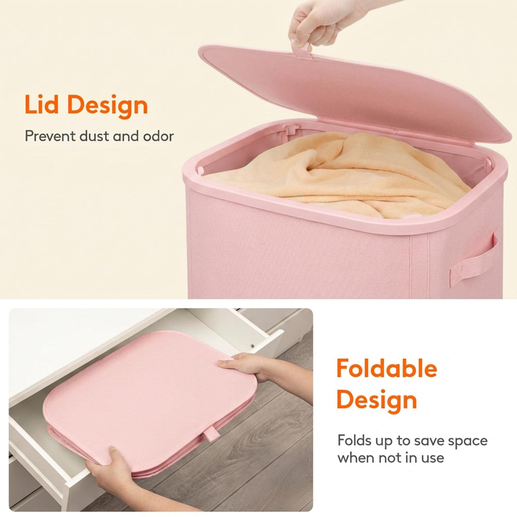 105L Large Laundry Basket with Wheels and Lid, Pink