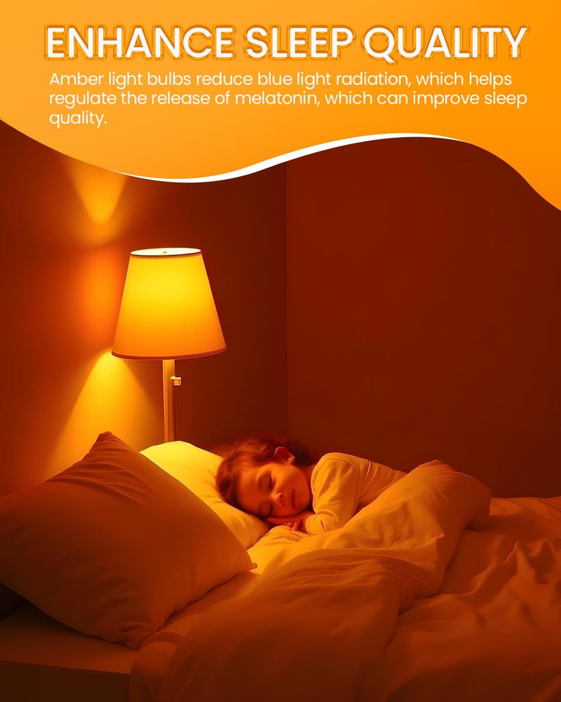 Amber Light Bulbs 2000K, A19 9W E26 LED Yellow Soft Warm Sleep Light Bulb Blue Light Blocking (60 Watt Equivalent)