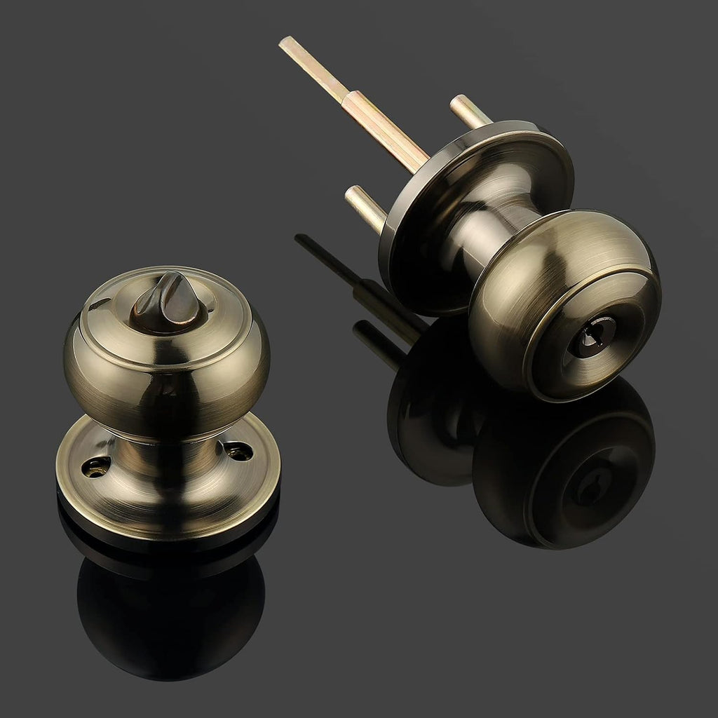 Entrance Door Knobs Door Lock Keyed Alike Lockset Antique Brass Same Key Round Ball Entry Door Knobs Pack of 2