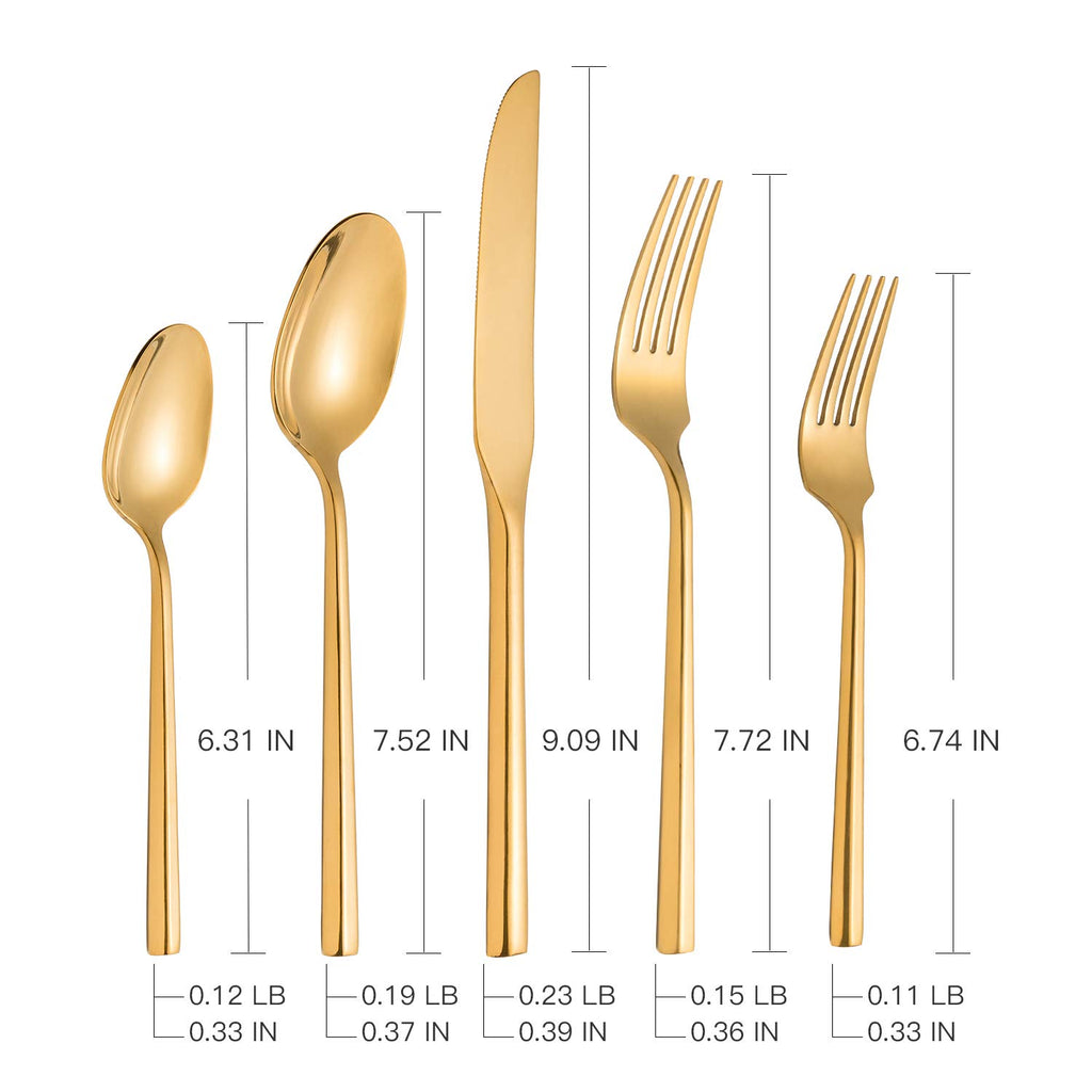 Gold Silverware with Hexagon Handle 65-Piece Service for 12
