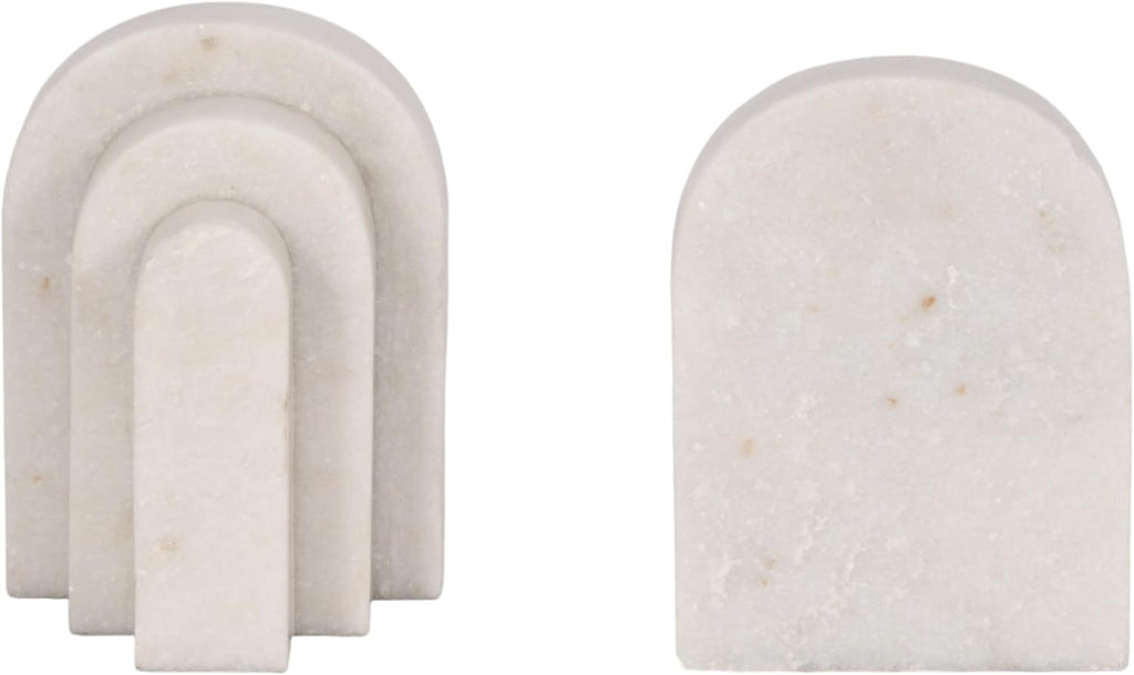 White Marble Bookends - Decorative Stone Book Holders for Shelves, Desks & Tables - Modern Home & Office Shelf
