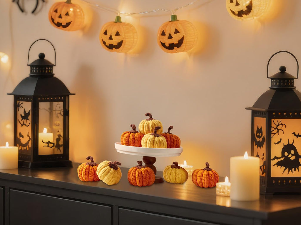 Orange Pumpkin Decor Thanksgiving Tables Fillers Crochet Fall Basket