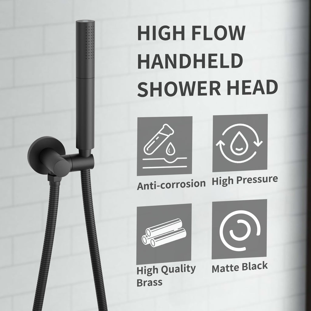 Black Shower Wand Brass Handheld Shower 7 Inch High Pressure Hand Held Shower Head High Flow Sprayer, 2 In 1 Function