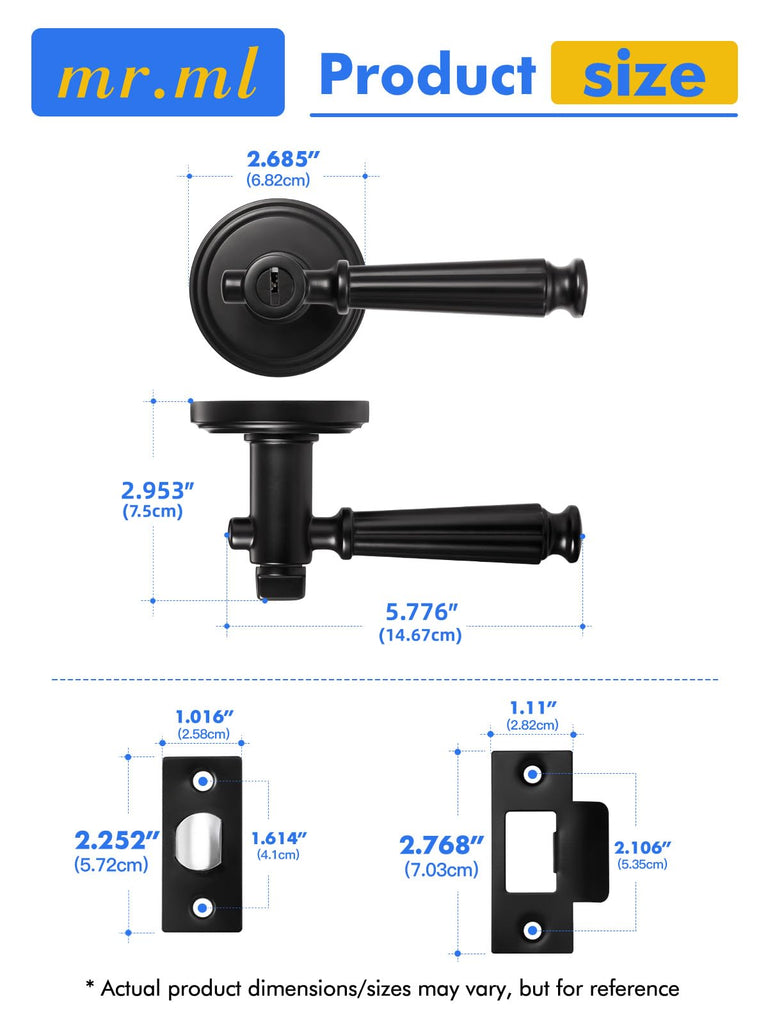 Door Handle Black Keyed Entry Door Lever with Lock and Key, 1 Pack
