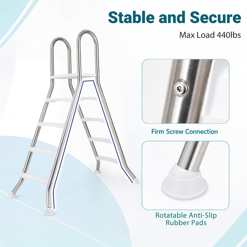 Above Ground Swimming Pool Ladder | 75.6 Inch | Heavy Duty Steel Frame | 440lbs Capacity | for Up to 55" Wall Height