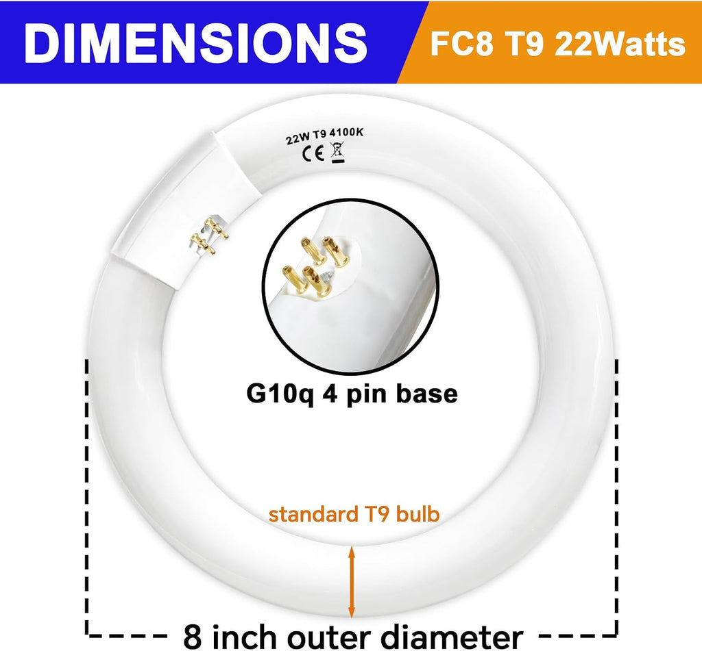 22W and FC12T9/CW 32W Cool White Set, 8 inch T9 22 Watts Circular Light Bulbs, 12 inch 32 Watts Circline