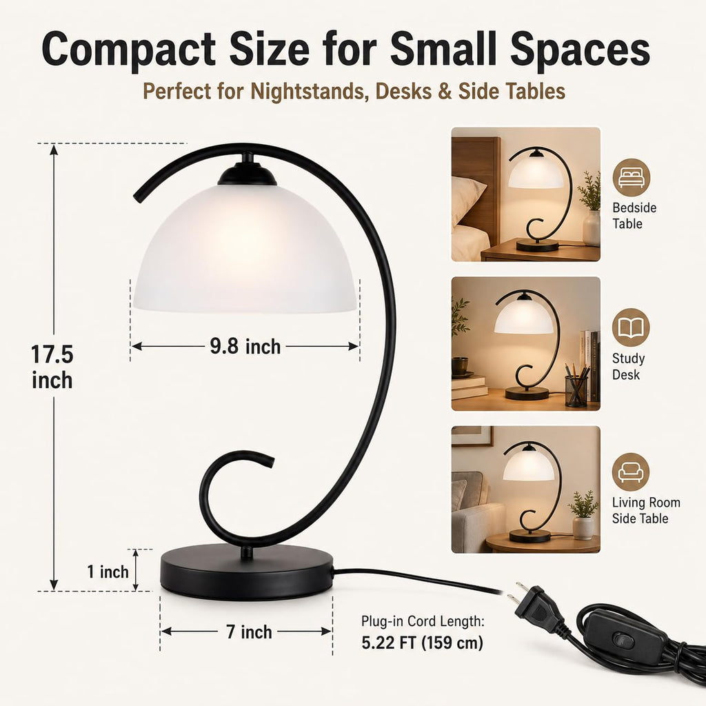 17.5inch Modern Bedside Table Lamp with Frosted Glass Dome Shade