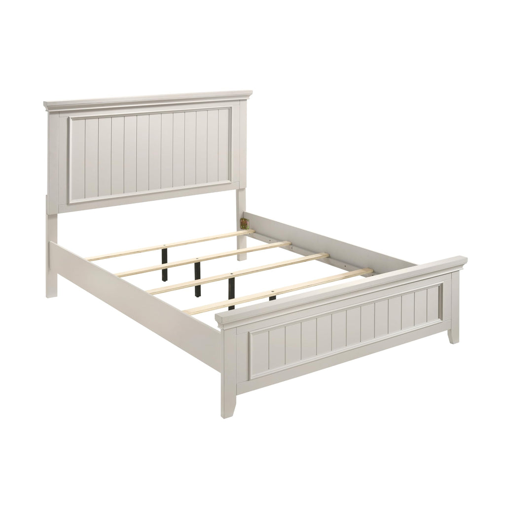 Farmhouse Style Full Size Bed, Classic White Finish, Shiplap Headboard, Modern Bedroom Furniture