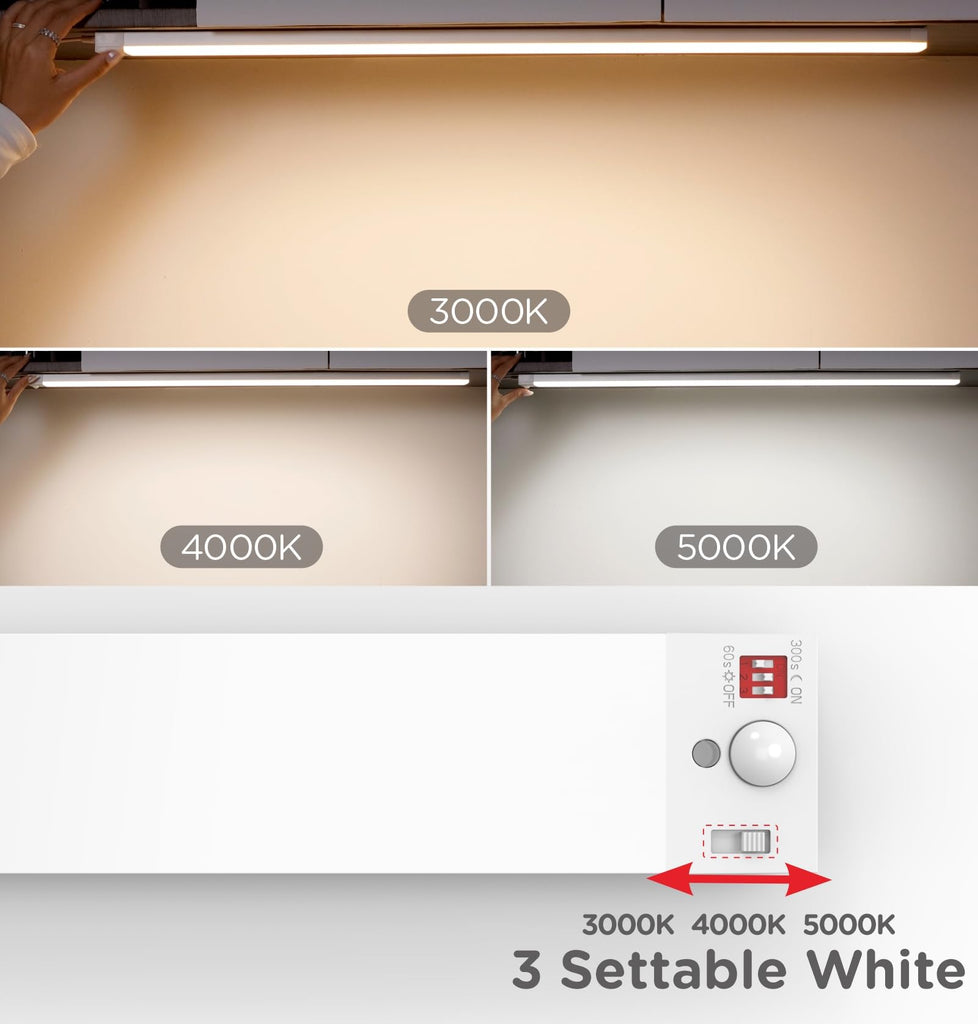 Under Cabinet Lighting Plug in 9 Inch, 120V Motion Sensor Lights Indoor, 3CCT 3000/4000/5000K, Aluminum Linkable