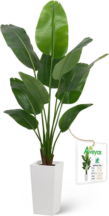6ft Artificial Bird of Paradise Tree Decor, 6 Feet Faux Floor Plant Fake Silk Banana Leaf Tropical Trees with Pot for