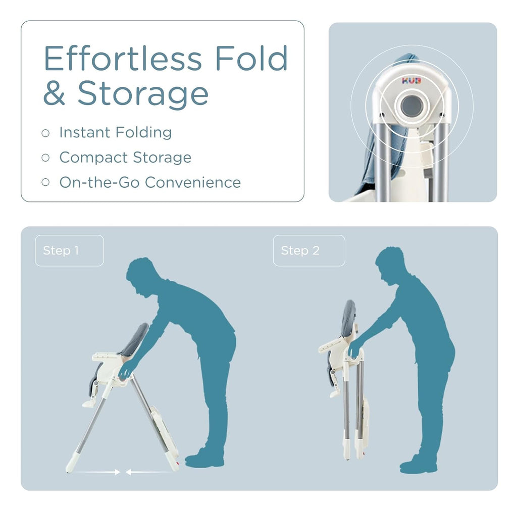 3-in-1 Foldable & Portable Baby High Chair with 2 Lockable Wheels(Blue) | 7 Height & 4 Recline Adjustable High Chairs