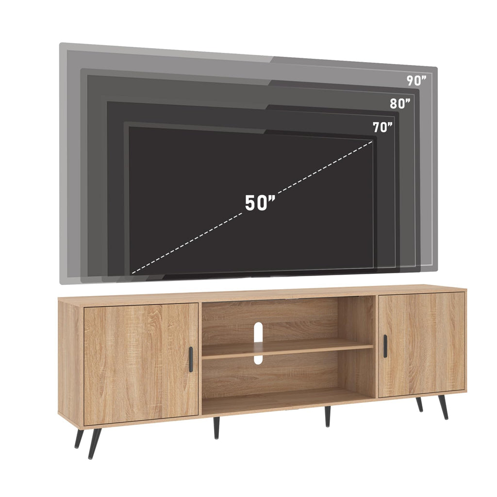80 Inch Mid Century Modern TV Stand for 75 85 Inch TV, Wood TV Stand with Storage, Entertainment Center Bedroom, TV