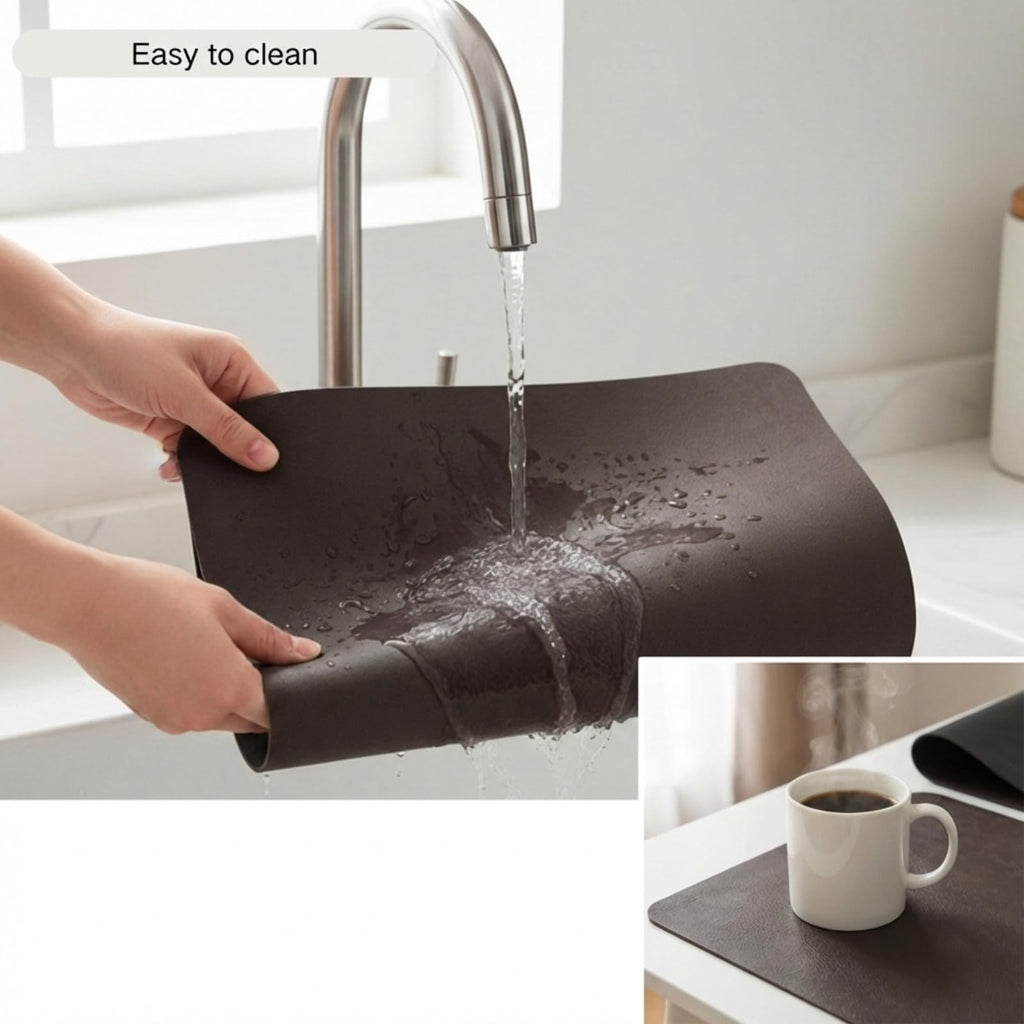 Faux Leather Placemats Set of 6, Black & Dark Brown