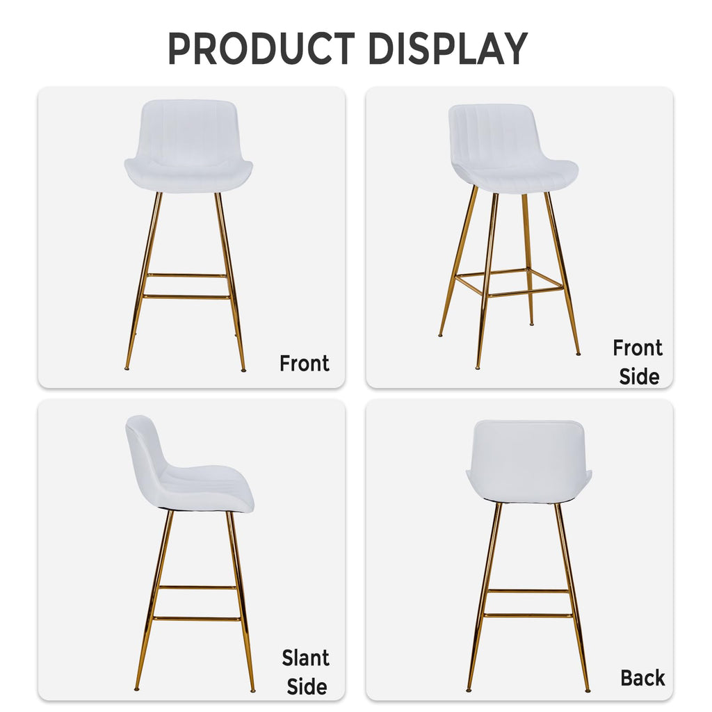 Velvet Bar Stools with Gold Legs, Set of 2 Counter Height Stools Island, 29 Inch Modern Barstools with Swivel