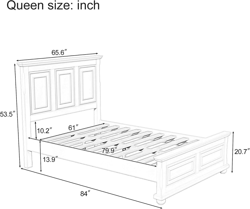 Queen Wood Platform Bed with Headboard and Footboard, Farmhouse Vintage Bed Frame with Tall Headboard, Wood Slats