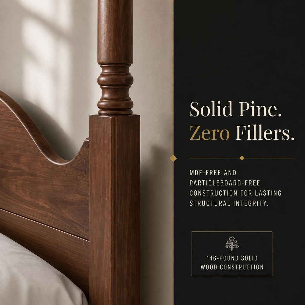 Brixton Solid Pine Wood Four-Poster Bed, Arched Headboard, Walnut