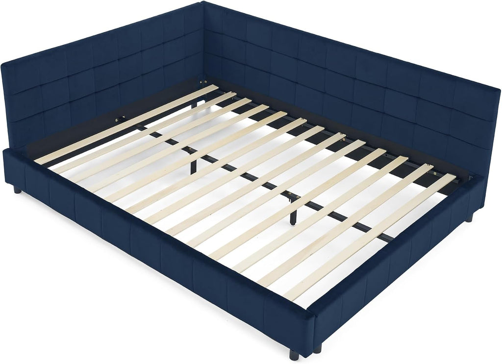 Queen Size Daybed, Velevet Upholstered Day Bed Frame with Tufted Backrest and Armrests,Solid Wood Slat Support,No Box