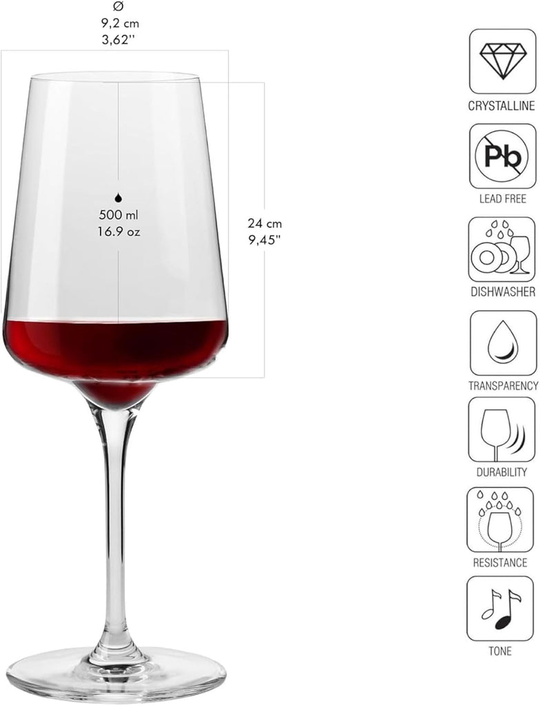 Red Wine Glasses | Elegant Design | Set of 6 | 16.9 oz | Infinity Collection | Ideal , Restaurants and Receptions |